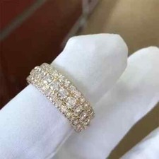 Faixa de gelo folheada a ouro amarelo 14K corte redondo diamante eternidade total 3 quilates comprar usado  Enviando para Brazil