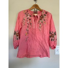 Blusa Johnny Was Feminina S Rosa Linho Acácia Floral Boho Bordada Gravata Top Excelente Estado Usado, usado comprar usado  Enviando para Brazil