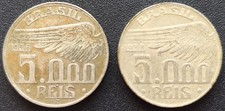 Lote de 2 moedas de prata Brasil 5000 REIS 1936 e 1938 Santos Dumont - KM#543, usado comprar usado  Brasil 