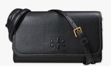 Bolsa tiracolo TORY BURCH Thea couro pebbled carteira plana preta, usado comprar usado  Enviando para Brazil