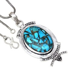 Colar azul cobre turquesa pedra preciosa feita à mão joias antigas 2,25" comprar usado  Enviando para Brazil