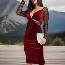 Vestido Asos Feminino Premium NOVO Elegante Vermelho Asos manga de renda veludo body-consciou comprar usado  Enviando para Brazil