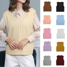 Colete feminino de malha jumpers gola V colete suéter regata sólido casual quente ♡ comprar usado  Enviando para Brazil