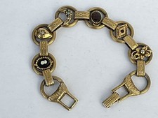 Pulseira estilo vitoriano vintage, Goldette de Nova York, placa de ouro e pedras preciosas falsas, usado comprar usado  Enviando para Brazil