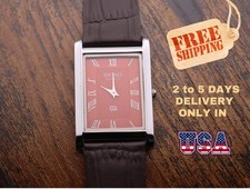 Relógio social vintage masculino mostrador vermelho couro marrom escuro comprar usado  Enviando para Brazil