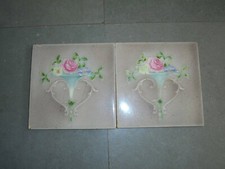 2 Pc Vintage Heart Shape Flower Pot Picture Ceramic Tiles, England comprar usado  Enviando para Brazil