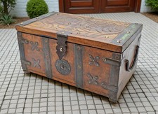Caixa de armazenamento de madeira antiga original antiga feita à mão esculpida em metal ajustada comprar usado  Enviando para Brazil