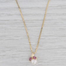 Colar pingente de rubi pérola cultivada ouro amarelo 14k 15,75" corrente caixa, usado comprar usado  Enviando para Brazil
