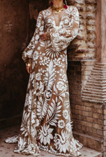 Usado, Vestido de renda bordado boho – Vestido festival manga longa transparente | Tamanho G comprar usado  Enviando para Brazil