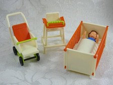 Vintage Brother Alemanha Ocidental mini boneca berço, cadeira alta, carrinho e boneca comprar usado  Enviando para Brazil