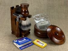 SOPORTE DE MADERA CLÁSICO ESTILO MISIÓN PARA AFEITADORA Y CEPILLO CON TAZA DE AFEITAR TAZA NOGAL segunda mano  Embacar hacia Mexico