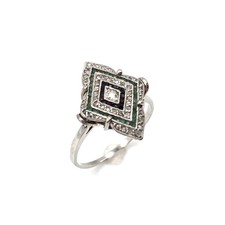 Usado, Anillo Art Deco Oro 14kt Platino Diamantes Esmeralda 585 Oro Blanco Joyería... comprar usado  Enviando para Brazil