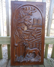 Antigo painel de parede esculpido à mão madeira relevo lobo raposa castelo uvas madeira 27x15 arte, usado comprar usado  Enviando para Brazil
