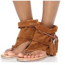 Sandália Free People Marlo Boot camurça tornozelo envoltório boho tamanho 7.5, usado comprar usado  Enviando para Brazil