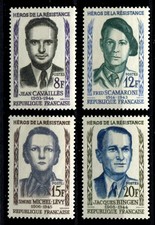 França 1958 • Sс# 879-882 Iv# 1157-1160 • Heróis da resistência da Segunda Guerra Mundial • cs MNH comprar usado França 1958 • Sс# 879-882 Iv# 1157-1160 • Heróis da resistência da Segunda Guerra Mundial • cs MNH comprar usado  Enviando para Brazil