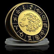 Moeda de ouro leão símbolo da constelação do sol e da lua coleção medalha comemorativa, usado comprar usado  Enviando para Brazil