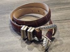 Cinto Skinny Feminino Vintage Brighton de Couro Tamanho Pequeno Marrom Crocodilo comprar usado  Enviando para Brazil