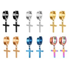 Brincos de argola articulados masculinos femininos de aço inoxidável com tachas cruzadas penduradas em gota Huggie comprar usado  Enviando para Brazil
