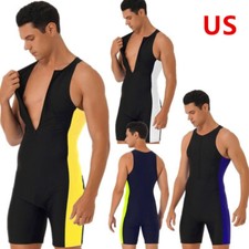 Usado, Maiô masculino sem mangas peça única roupa de banho macacões de ginástica treino comprar usado  Enviando para Brazil