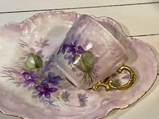 Prato de lanche Limoges France Lanternier Demitasse xícara e pires violetas roxas comprar usado  Enviando para Brazil