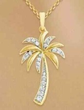 Pingente de berloque feminino de palmeira de moissanita corte redondo folheado a ouro amarelo 14K 1 quilate comprar usado  Enviando para Brazil