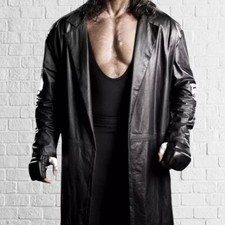 Jaqueta masculina The Undertaker couro casaco longo couro trincheira botão casaco preto, usado comprar usado  Enviando para Brazil
