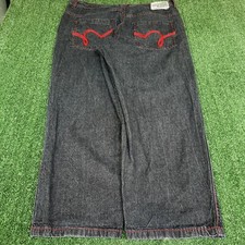 Jeans masculino vintage 5ive Jungle 41x30" preto vermelho bordado perna larga folgado Y2K comprar usado  Enviando para Brazil