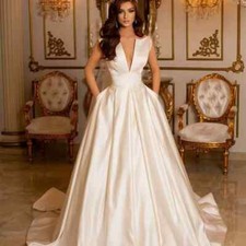 Vestidos de noiva linha A gola V sem mangas com bolsos elegante vestido De Novia comprar usado  Enviando para Brazil