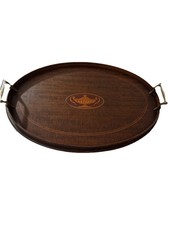 Bandeja de servir vintage oval de mogno alças de latão incrustadas urna de bordo base 19” comprar usado  Enviando para Brazil