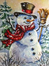 Watercolor painting snowman for sale  USA