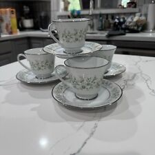 Juego de 4 tazas y platillos Noritake China Savannah 2031 florales blanco platino segunda mano  Embacar hacia Argentina