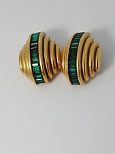 Brincos com clipe de cristal folheados a ouro Diva Art Deco canal verde, usado comprar usado  Enviando para Brazil