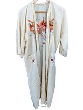 Usado, Vintage Feminino XL Bordado à Mão Dragão 100% Seda Chinês Kimono Roupão Creme comprar usado  Enviando para Brazil