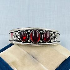 Bracelete feito à mão de prata esterlina 925 com pedra preciosa granada vermelha natural comprar usado  Enviando para Brazil