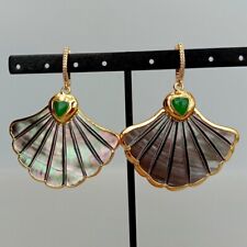 Brincos pendentes amuleto folhas de ginkgo verde madrepérola concha preta natural, usado comprar usado  Enviando para Brazil