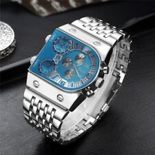 Relógio militar masculino Oulm 9315 prata azul três fusos horários aço inoxidável completo comprar usado  Enviando para Brazil