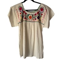 Blusa Bordada Mexicana Algodão Boho Floral Top Blusa Mediana Média Oaxacan comprar usado  Enviando para Brazil