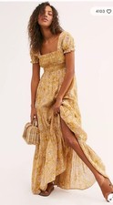 Vestido Free People 'Getaway' amarelo manteiga floral boho faroeste maxi fluido tamanho médio comprar usado  Enviando para Brazil