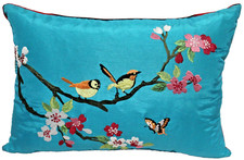 Almofada bordada Morgan & Finch travesseiro flor de cerejeira pássaro borboleta flor, usado comprar usado  Enviando para Brazil
