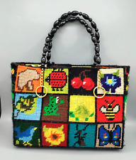 Bolsa Tote Feminina Vintage Needlepoint Ecology Ponto Cruz Patchwork C1970s, usado comprar usado  Enviando para Brazil