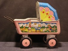 ~Carrinho de bebê antigo brinquedo antigo lata litho reversível top gato cachorro carrinho~ comprar usado  Enviando para Brazil
