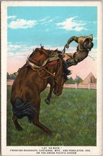 Cartão postal UNION PACIFIC Railroad RODEIO "Frontier Roundups - Cheyenne & Pendleton" comprar usado  Enviando para Brazil