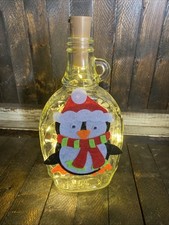 Pinguins de Natal iluminados feitos à mão e flocos de neve garrafa de vinho luzes de fadas comprar usado  Enviando para Brazil