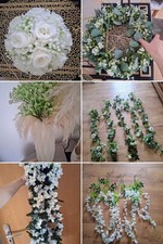 Gran set de decoración de boda vintage blanco y verde Mr&Mrs, flores, tul, guirnalda coronas segunda mano  Embacar hacia Mexico