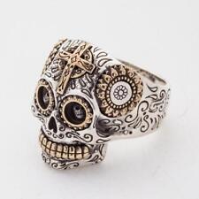 ANEL MASCULINO DE PRATA ESTERLINA 925 SÓLIDO CRUZ CAVEIRA AÇÚCAR MOTOCICLISTA ROCK NOVO MEXICANO  comprar usado  Enviando para Brazil