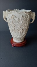 Vaso de resina esculpido asiático antigo grande vintage 11"" com alças de elefante comprar usado  Enviando para Brazil