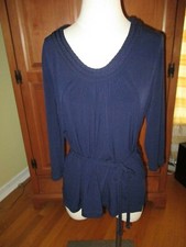 Blusa túnica feminina Dana Buchman azul marinho jersey malha trançada com cinto tamanho G comprar usado  Enviando para Brazil