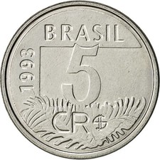 Brasil | Moeda de 5 Cruzeiros Reais | Papagaios arara | Km:627 | 1993 - 1994, usado comprar usado  Enviando para Brazil