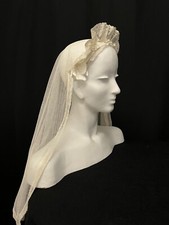 Faixa elástica de renda antiga 1920s 30s véu nupcial ilusão com cetim comprar usado  Enviando para Brazil