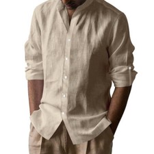 Camisa masculina sólida manga longa blusa respirável casual chinesa Henley Top comprar usado  Enviando para Brazil